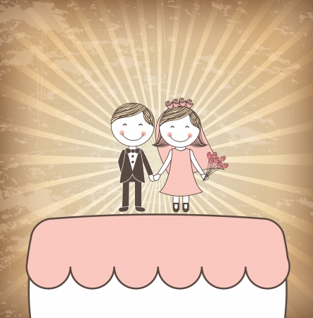 cute cake just married cartoon over grunge background. vector のイラスト素材