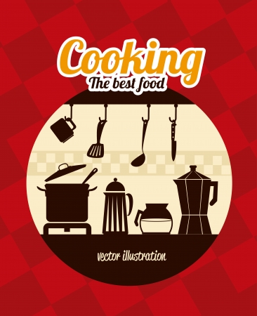 kitchen icons over red background vector illustration のイラスト素材