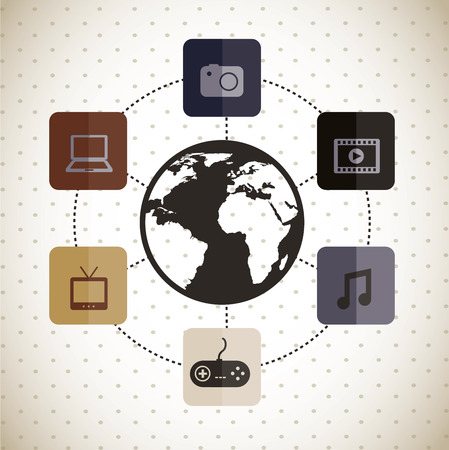 multimedia design over dotted background vector illustration  のイラスト素材