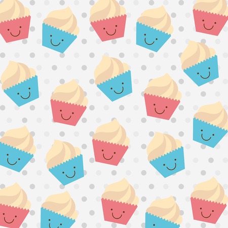 cup cake birthday over dotted background vector illustration  のイラスト素材
