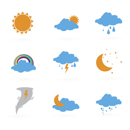 colorful weather icons over white background, vector illustration のイラスト素材