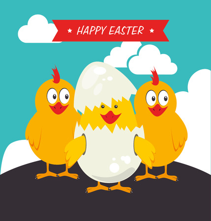 happy easter over   sky  background vector illustrationのイラスト素材