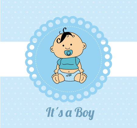 Baby shower card design over a blue and white background vector illustrationのイラスト素材