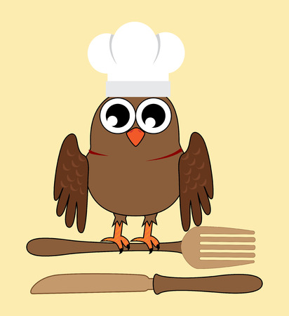 owl chef over yellow background  vector illustrationのイラスト素材