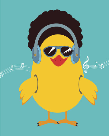 The music chicken cartoon over blue background vector illustrationのイラスト素材
