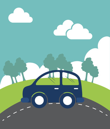 blue car design over landscape background vector illustration のイラスト素材
