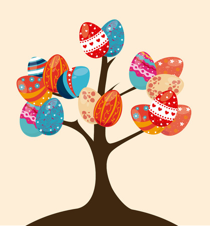 happy easter over beige background vector illustrationのイラスト素材