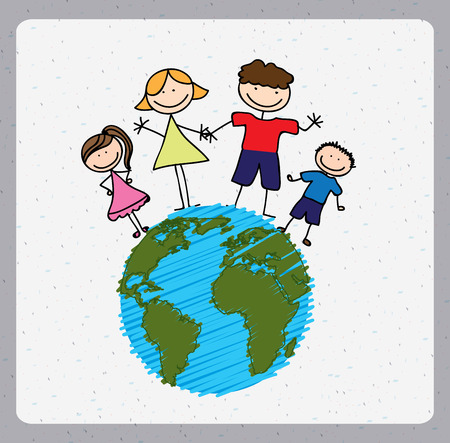 Family design over landscape background, vector illustrationのイラスト素材