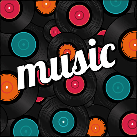 Music design over vinyl collage background, vector illustrationのイラスト素材