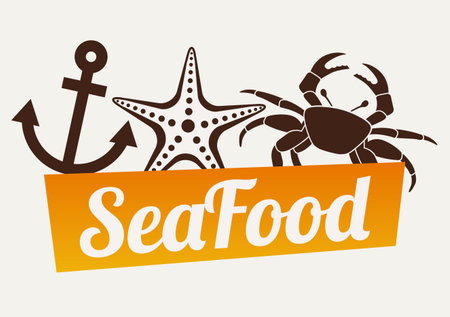 sea food over white  background illustrationのイラスト素材