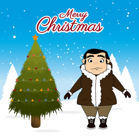Merry christmas design over landscape background, vector illustrationのイラスト素材