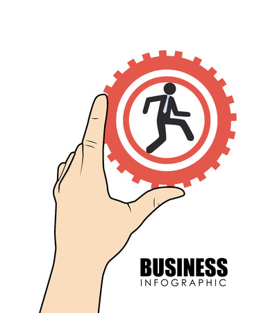Illustration of hand holding a gear with man runningのイラスト素材