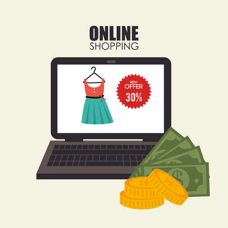 Online shopping depicted with laptop and cashのイラスト素材