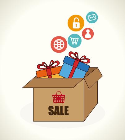 Illustration of a box filled with presents and iconsのイラスト素材