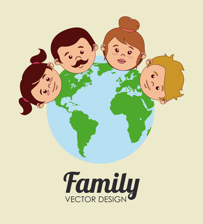Illustration of a family on a globeのイラスト素材