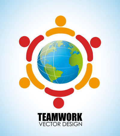 Teamwork design consisting of people and globeのイラスト素材