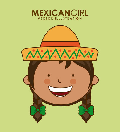 mexican girl over green background illustrationのイラスト素材