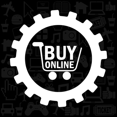 buy online design over black background illustrationのイラスト素材