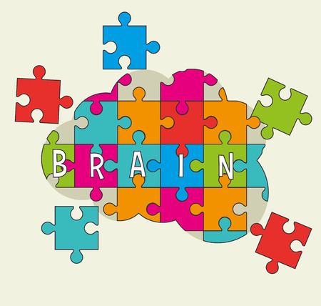 brain puzzle design over beige background illustrationのイラスト素材