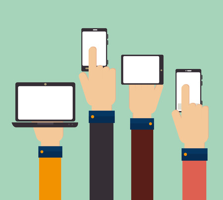 Technology in hands design over green background illustrationのイラスト素材