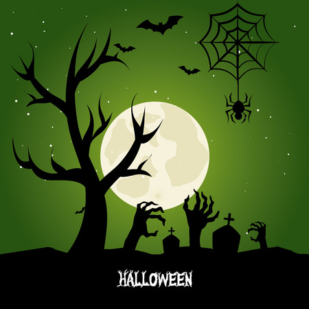 Halloween design over green background illustrationのイラスト素材
