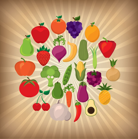 fruits and vegetables design  over grunge background vector illustrationのイラスト素材