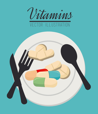 Vitamins design over blue background, vector illustrationのイラスト素材