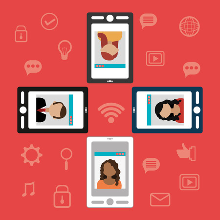 Technology design over red background, vector illustration.のイラスト素材