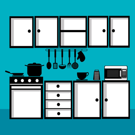 Kitchen design over blue background, vector illustration.のイラスト素材