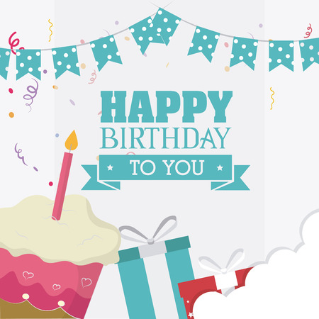 Happy birthday colorful card design, vector illustration.のイラスト素材