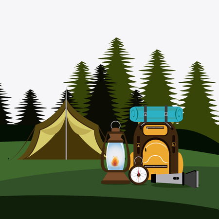 Camping design over landscape background, vector illustration.のイラスト素材