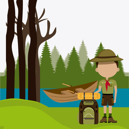 Camping design over landscape background, vector illustration.のイラスト素材