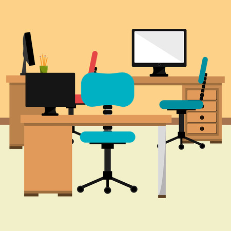 Office design over yellow background, vector illustration.のイラスト素材