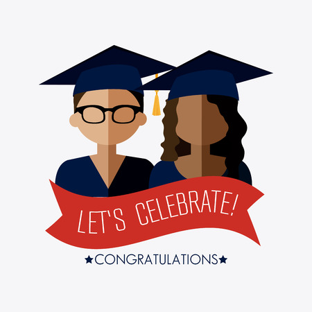 Graduation design over white background, vector illustration.