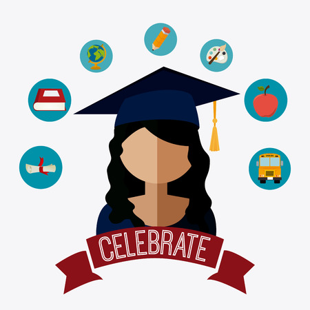 Graduation design over white background, vector illustration.のイラスト素材