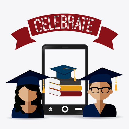 Graduation design over white background, vector illustration.のイラスト素材