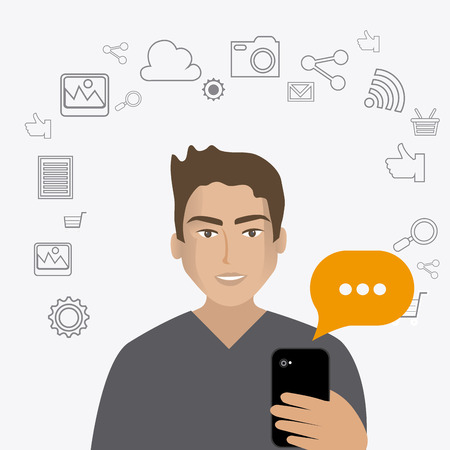 Chat mobile design over white background, vector illustration.のイラスト素材