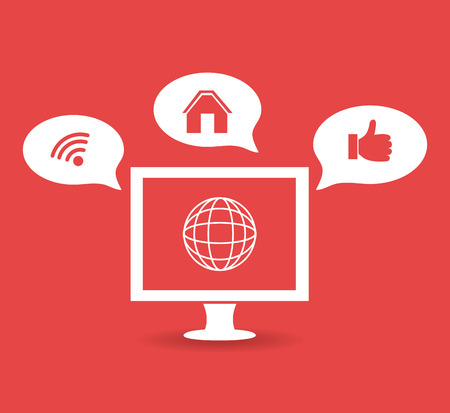 Social media design over red background, vector illustration.のイラスト素材