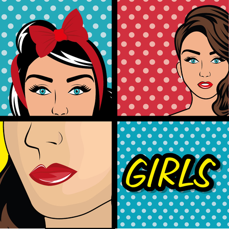 Womens in pop art cartoons graphics, vector illustration eps 10のイラスト素材