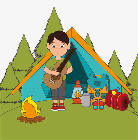 Camping vacation and travel cartoon design, vector illustration.のイラスト素材