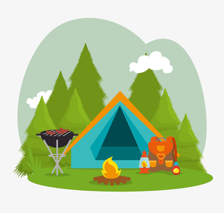 Camping vacation and travel cartoon design, vector illustration.のイラスト素材