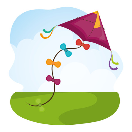 Kite childhood games cartoon design, vector illustration.のイラスト素材