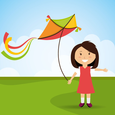 Kite childhood games cartoon design, vector illustration.のイラスト素材