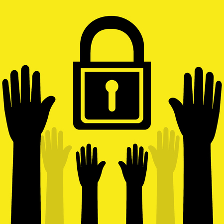 Security and surveillance system over yellow background, vector graphic.のイラスト素材