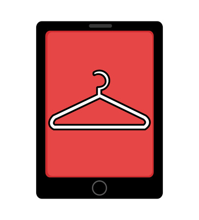 black electronic device with red screen and white  clothespin icon over isolated background,vector illustrationのイラスト素材