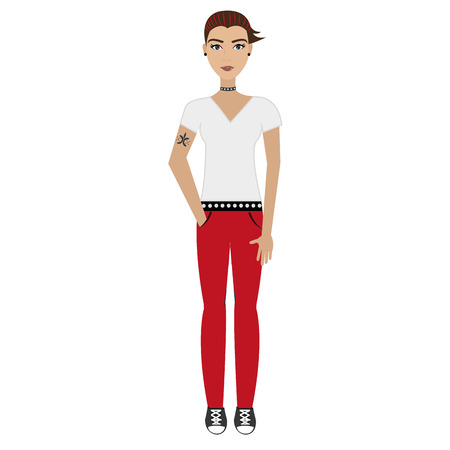 hipster avatar woman wearing colorful clothes over isolated background,vector illustrationのイラスト素材