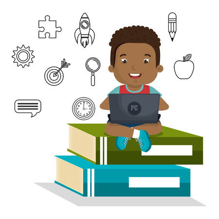 boy studying online isolated icon design, vector illustration  graphicのイラスト素材