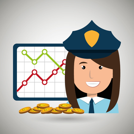police with statistics graphic  and coins isolated icon design, vector illustration  graphicのイラスト素材