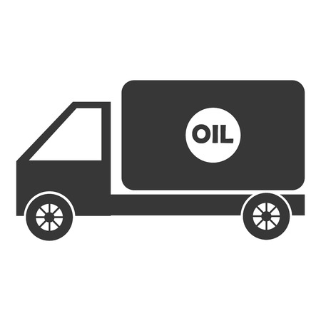 black cargo truck with white circle and writing front view over isolated background, vector illustrationのイラスト素材