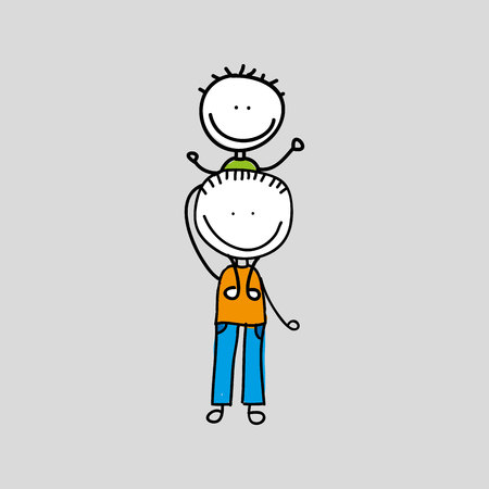 lovely family icon with two sons vector illustration over white background,のイラスト素材